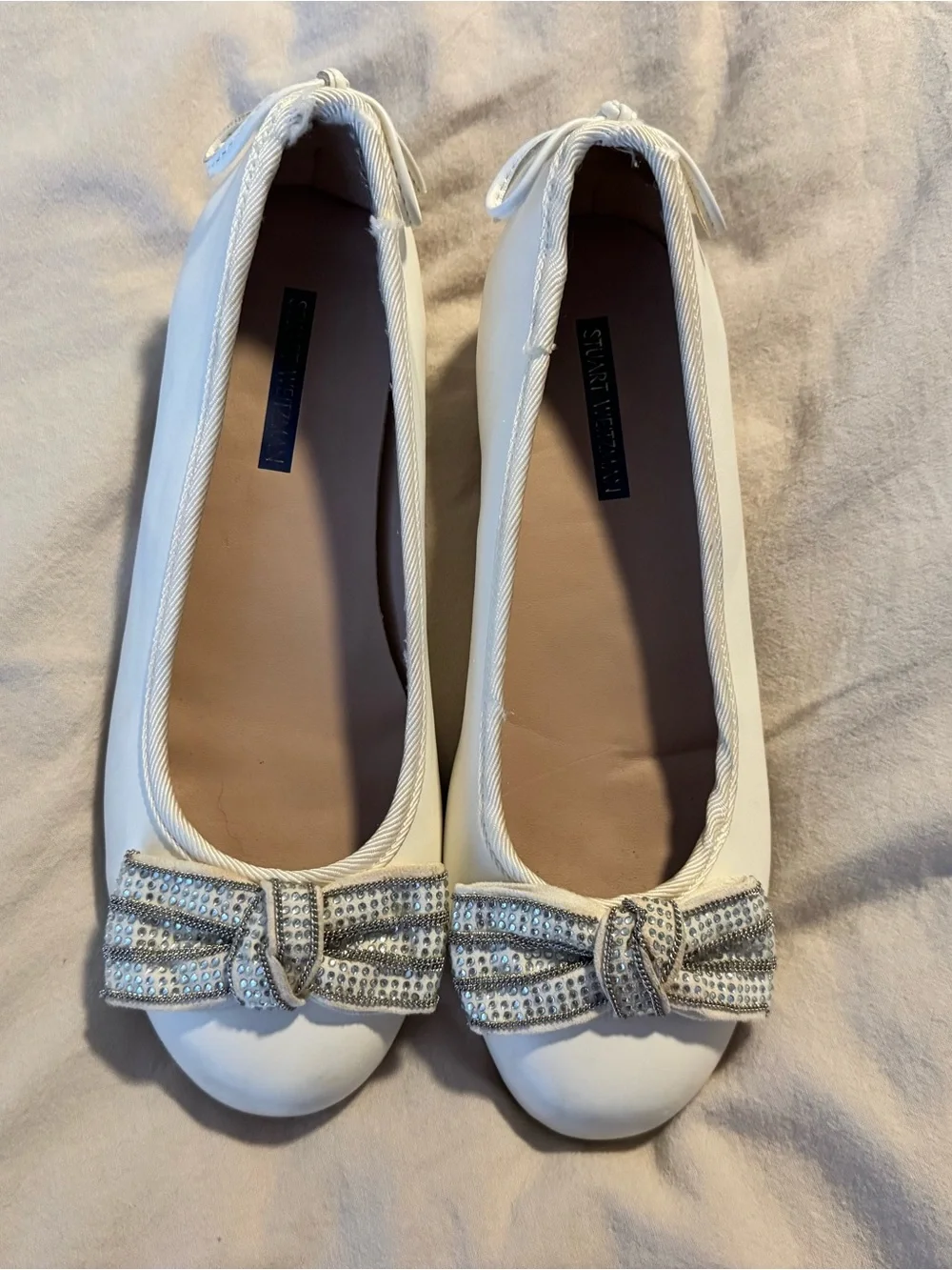 Stuart Weitzman Ivory Bow Embellished Ballet Flats girls size 2